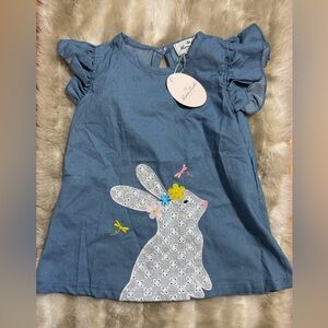 NWT Boutique Marie Nicole Chambray Tunic Embroidered Eyelet Bunny Size 4